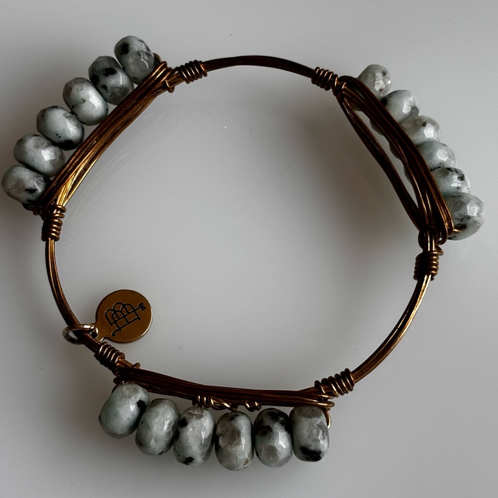 Bourbon & Bowties bracelet/ gold tone/ size 7 1/2 in/ gray color gemston…